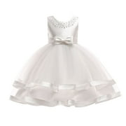 LUOGENLI Dress for Girls Girls Flower Dresses for Wedding Party Pageant Princess Dress Girls Easter Dresses Size 14-16 Fancy Cute Summer Easter Dresses for Girls 10-12 White 4-5 Years